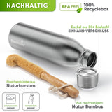 Premium Edelstahl Sport Trinkflasche isoliert mit [GRATIS Naturborsten - Bürste]