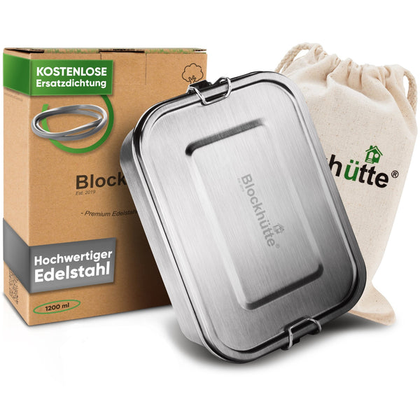 Premium Edelstahl Brotdose mit 2 Trennwänden - Blockhütte - BH0004